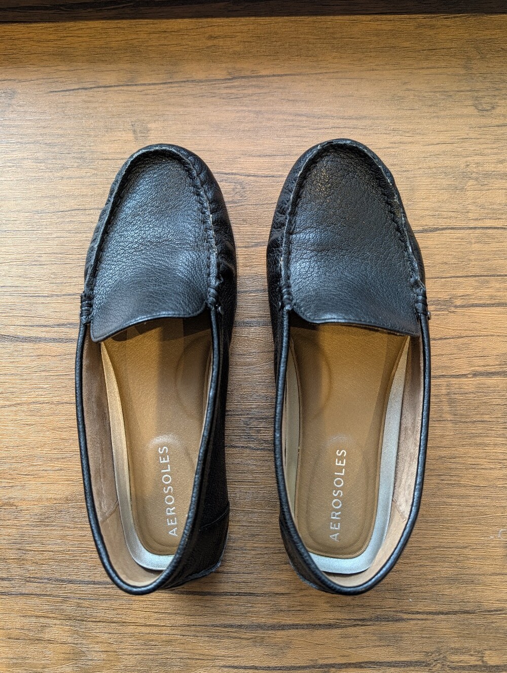 Aerosoles Bleecker Black Genuine Leather Driving Loafers Moccasin Flats Shoes 6